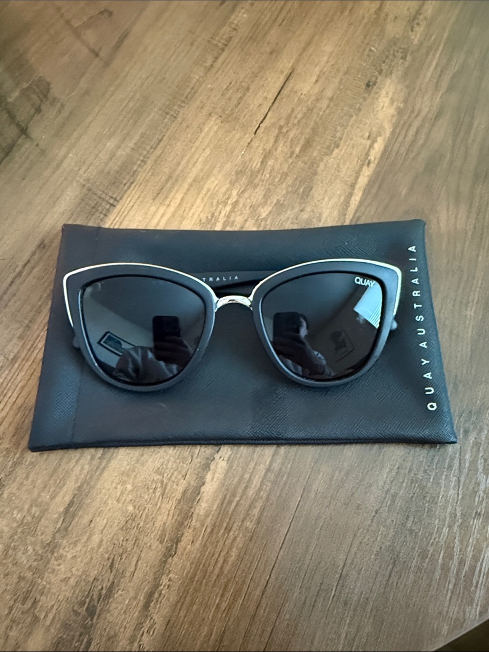 Quay Australia Black Cat-Eye Sunglasses with Silver Trim